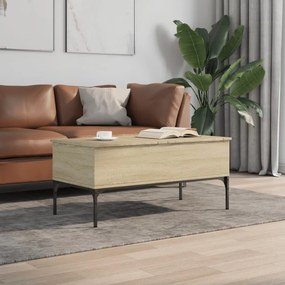 Sonoma tölgy szerelt fa és fém dohányzóasztal 100x50x45 cm