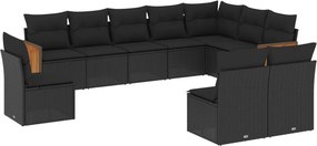 vidaXL 10 részes fekete polyrattan kerti ülőgarnitúra párnákkal
