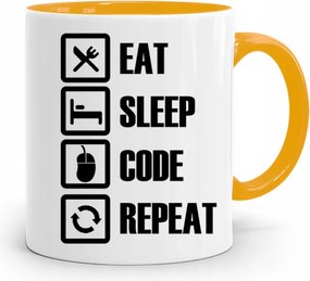 Eat Sleep Programozó Sárga Informatikai Bögre fényképes nyomtatással