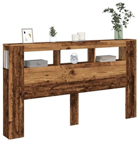 antik fa színű szerelt fa LED-es fejtámla 180x18,5x103,5 cm