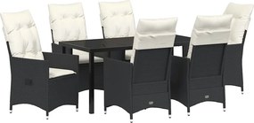 vidaXL Kert étkező szett párnával 7 pcs Fekete polirattan