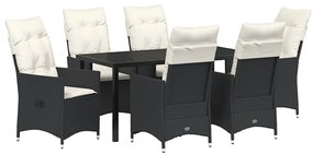 vidaXL Kert étkező szett párnával 7 pcs Fekete polirattan