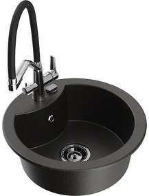 Mexen Diego egymedencés gránit mosogató Duo konyhai csapteleppel, fekete/arany metál - 6512-75-671701-07-B