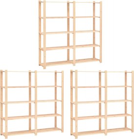 vidaXL 3 db 5-szintes tömör fenyő tárolópolc 500 kg 170 x 38 x 170 cm