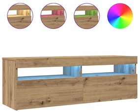 kézműves tölgy szerelt fa TV-szekrény LED-ekkel 120x35x40 cm