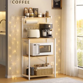 Szabadon álló 4 szintes konyhai polc konnektorokkal, arany tölgy-matt fehér