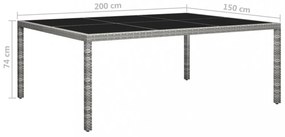szürke polyrattan kültéri étkezőasztal 200 x 150 x 74 cm