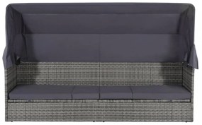 szürke polyrattan napellenzős kerti ágy 205 x 62 cm