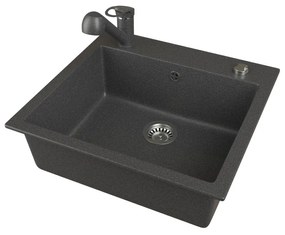 Gránit mosogató EOS Como + Kihúzható zuhanyfejes Shower csaptelep + dugókiemelő + szifon (fekete)