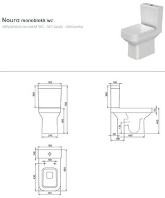 CeraStyle NOURA monoblokk WC - WC tartály - öblítőszelep - mély öblítésű