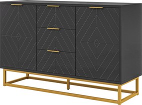 HOMCOM Modern Tálaló Buffét 3 Fiókkal, 2 Ajtóval és Állítható Polccal Az Étkezőbe / Konyhába – Anti-tip 120x40x76 cm Fekete | Aosom