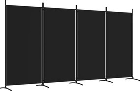 vidaXL 4 paneles fekete szövet térelválasztó 346x180 cm