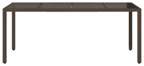 barna polyrattan üveglapos kerti asztal 190 x 90 x 75 cm