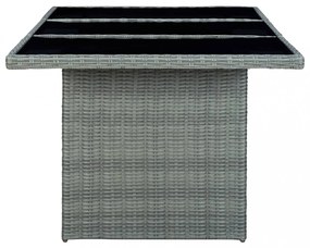 sötétszürke polyrattan és edzett üveg kerti asztal