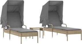 vidaXL 2 db bézs polyrattan napozóágy tetővel és asztallal