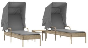 vidaXL 2 db bézs polyrattan napozóágy tetővel és asztallal