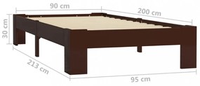 sötétbarna tömör fenyőfa ágykeret 90 x 200 cm