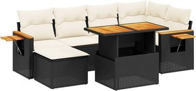 vidaXL 7 részes fekete polyrattan kerti ülőgarnitúra párnával