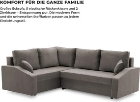 Grande Plus sarokkanapé, baloldali, szövet anyag, szürke