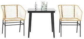 vidaXL 3 észes barna polyrattan üveg kerti étkezőgarnitúra
