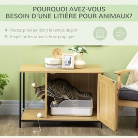 PawHut Macska WC Ház Alomtálca Szekrény Ipari Stílus Macskaajtó Oldalbejárat Függő Labda Acélváz Könnyű Fa Megjelenés | Aosom