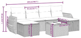 6 részes fekete polyrattan kerti ülőgarnitúra párnákkal