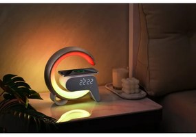 Immax 08987L-LED RGB Dimmelhető lámpa ébresztőórával és Qi töltéssel 30W/230V ezüst
