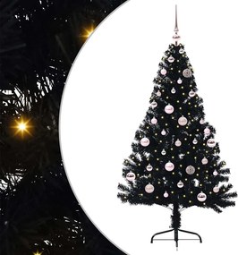 vidaXL Mesterséges, előre világított karácsonyi fa Fekete 150 cm PVC