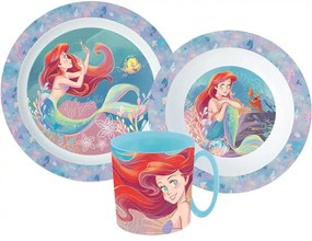Disney Hercegnők Ariel étkészlet, micro műanyag szett bögrével 350 ml