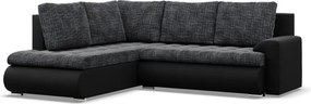 Tokio sarokkanapé, L alakú háttámlával, 2 ágyneműtartóval, fonott + műbőr, baloldali, szürke - fekete