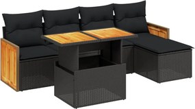 vidaXL 6 részes fekete polyrattan kerti ülőgarnitúra párnákkal