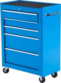 HOMCOM Mobil Szerszámtároló Kocsi 5 Fiókkal 4 Görgő Zárható Kék | Aosom