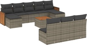 vidaXL 11 részes szürke polyrattan kerti ülőgarnitúra párnákkal