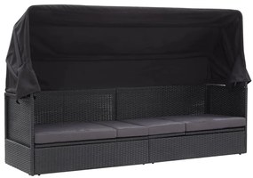 Fekete polyrattan kültéri kanapé napellenzővel