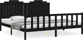vidaXL fekete tömör fa ágykeret fejtámlával 200 x 200 cm
