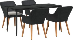 vidaXL Kert étkező szett párnával 5 pcs Fekete polirattan