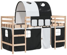 fehér-fekete tömör fenyő gyerek galériaágy alagúttal 90x190 cm