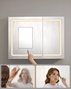 Fürdőszobai faliszekrény tükörrel és LED világítással, 16,5 x 80 x 60 cm, fehér