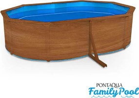 Pontaqua Family Pool ovális 490 x 360 x120 cm, fa mintás, 0,4mm PVC fólia, 2 gégecső, szkimmer, befúvó