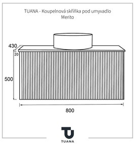 TUANA - Merito fürdőszoba szekrény mosogató alatt - fekete matt - 80x50x43 cm