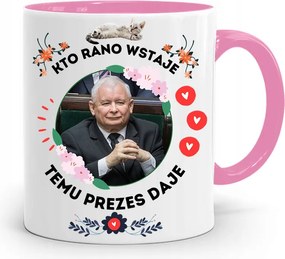 Rózsaszín Vicces Bögre Jaroslaw Kaczynski fényképes nyomattal