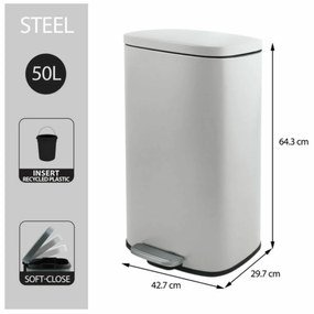 Spirella Pedálový odpadkový koš soft-close Akira 50 l, matt white, 50 l