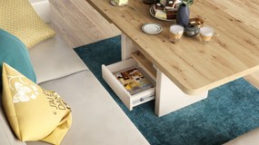 Mazzoni LEXUS Artisan Tölgy/Bézs (Pezsgőszínű) - MODERN DOHÁNYZÓASZTAL NYITHATÓ/MAGASÍTHATÓ ÉTKEZŐASZTAL ÉS DOHÁNYZÓASZTAL EGYBEN