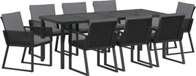 vidaXL Kert étkező szett 9 pcs Fekete Porszórt acél
