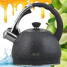 Hagyományos Teásforraló Indukciós Gáz Tűzhelyhez Acél Fekete Berretti 2,0L Síppal