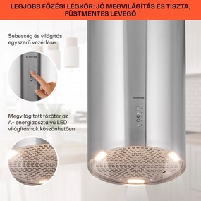 Klarstein Bolea, sziget páraelszívó, Ø 90 cm, recirkulációs/elszívás üzemmód, 651 m³/ó, LED, aktívszén szűrőkkel