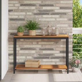 Kültéri Asztal Természetes és Fekete 35x110x75 cm Tömör Fa és Acél