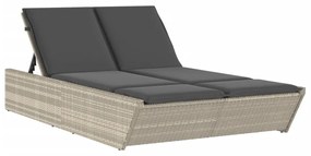 Világosszürke polyrattan dupla napozóágy párnával