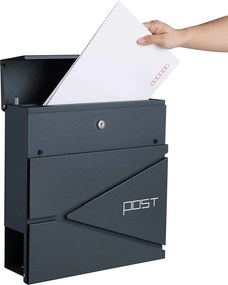 Modern postaláda újságtartóval 37 x 37 x 10,5 cm antracitszürke