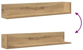 2 db kézműves tölgy színű szerelt fa fali polc 100x16,5x16,5 cm